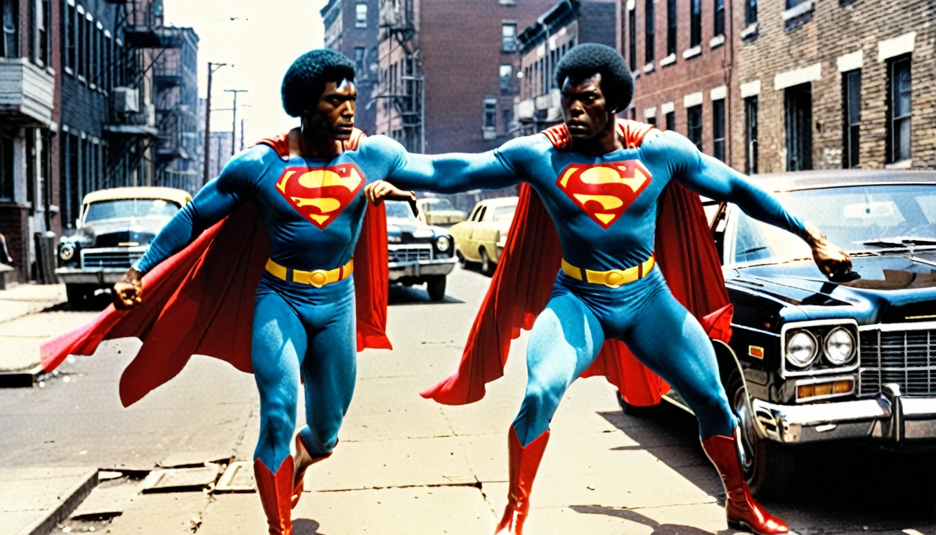 1970s photo of "Black Superman" fighting crime in the ghetto