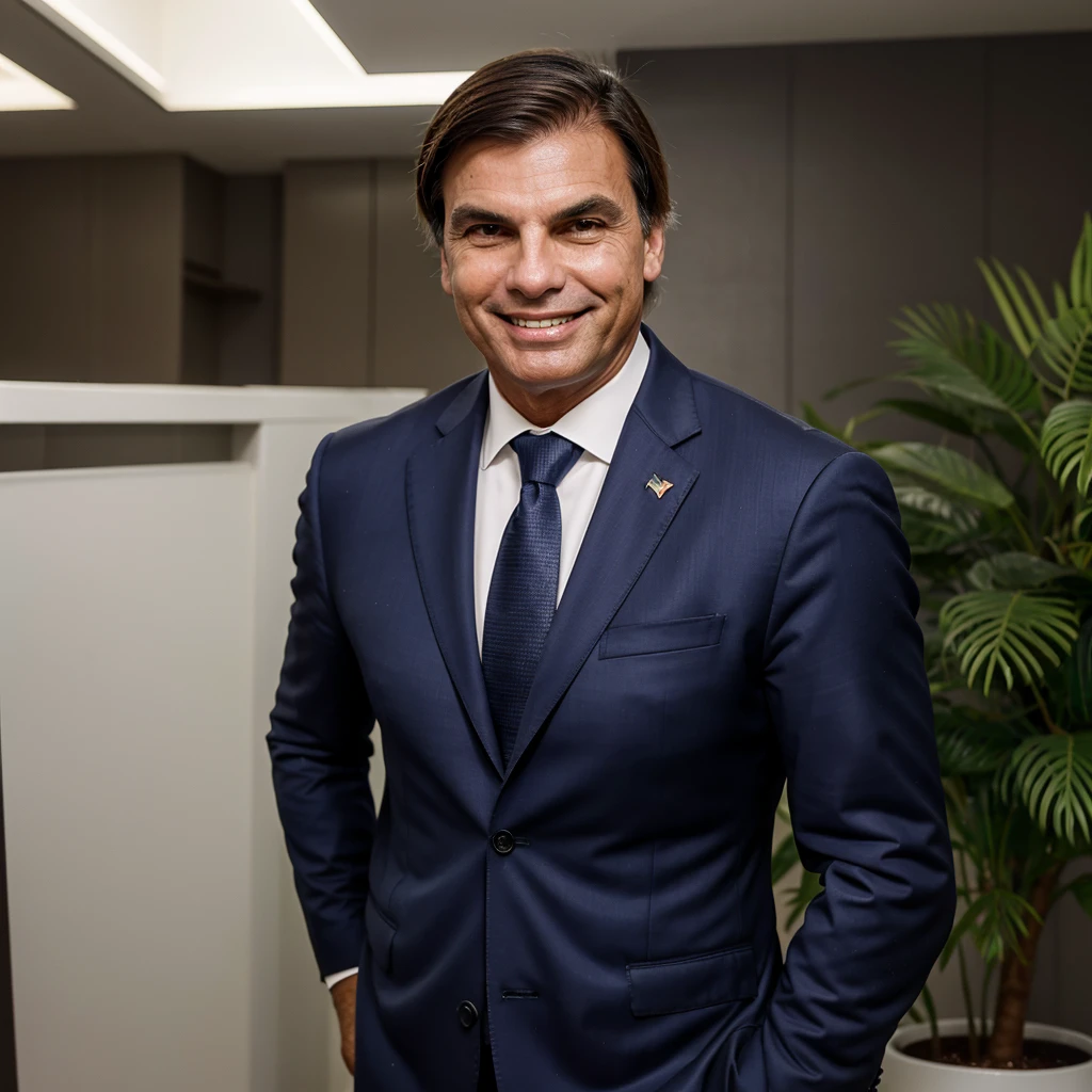 Jair Bolsonaro in a suit and tie smiling at the camera 