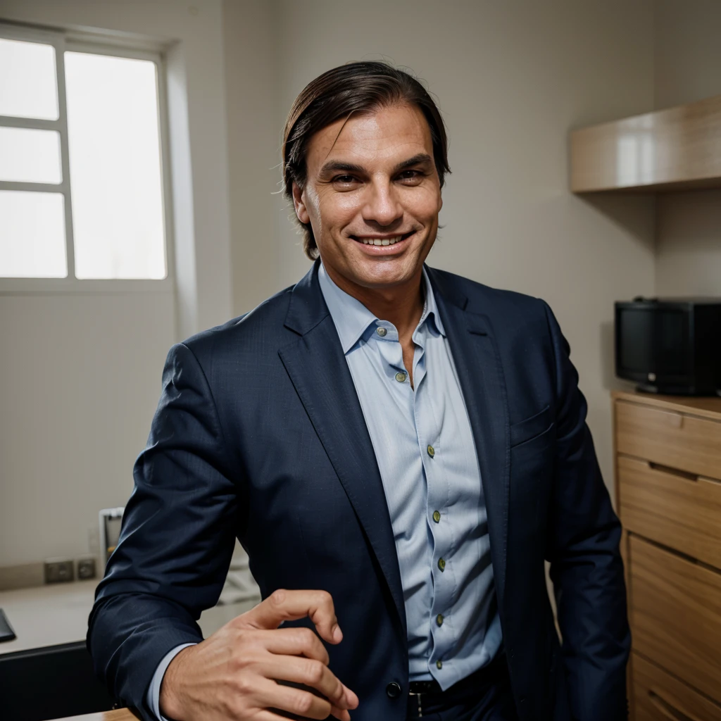 Jair Bolsonaro in a suit and tie smiling at the camera