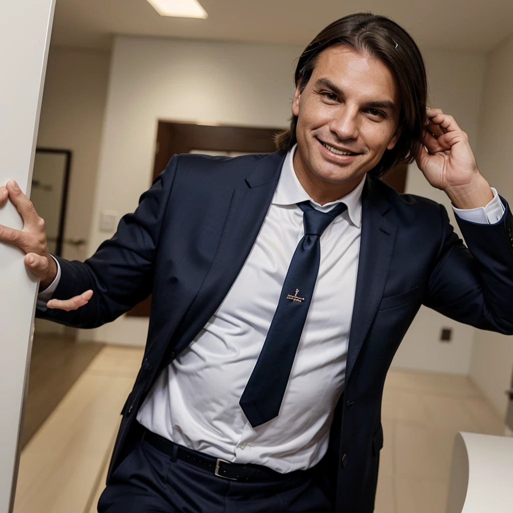 Jair Bolsonaro in a suit and tie smiling at the camera 