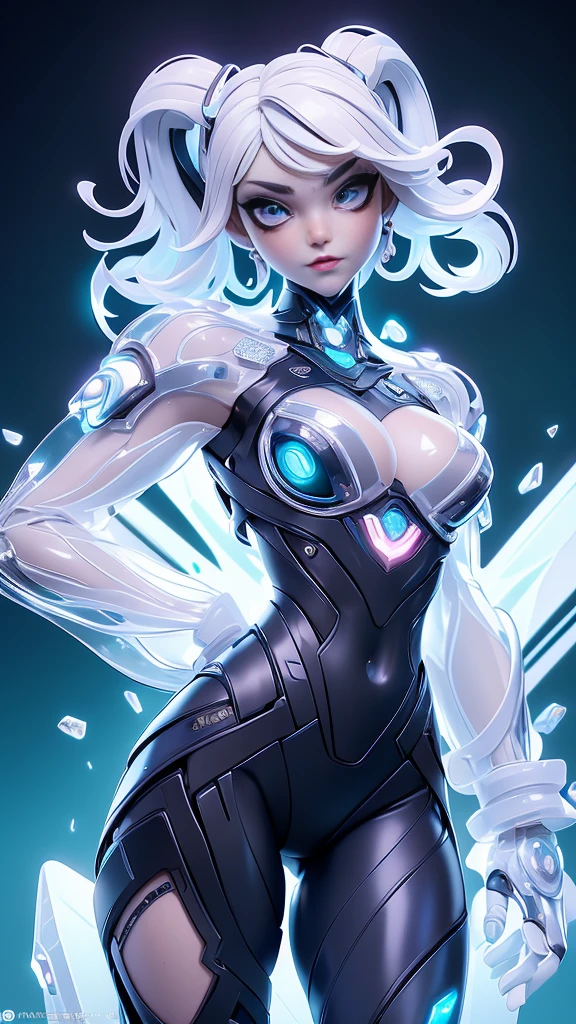 (La mejor calidad,A high resolution,Ultra - detallado,actual),Ariana Grande japonesa androide cyborg , woman, beautiful face, perfect body, bare thighs, long legs, cyberpunk post apocalyptic colors. She has (short white hair), wears a (Harajuku-inspired cyberpunk tech-wear bottom:1.2) , jacket, ((the most beautiful and sexy ahetic)), sexy, clege shot, sexy, seductive post, mecha arm, tech suit,
A black metal future technological gateway on the top of a mountain peak, robotic parts, hermoso estudio con luz suave, Detalles vibrantes, Ciberpunk de lujo, (Android body made of white and silver transparent glass and plastic..:1.4), , (Mecanismos internos del cuerpo de metal plateado+rosa), dynamic pose, Fluid organic components, Grabado detallado, lace designs, (Circuitos dorados brillantes:1.4),(Detalles de la cara: 1.5, ojos azules brillantes, hermoso rostro, ojos bonitos, Contorno del iris, labios delgados: 1.5, Thin, sharp pale eyebrows, Long, dark eyelashes, double tabs), (pose vaquero ), (realista) ,Arte detallado de alta calidad 8K, Fanart Mejor ArtStation, fantasy art style ,(cuerpo de vidrio transparente:1.4),(perfect anatomy) ,High Definition , manos perfectas: 1.5,( cara detallada:1.4), (no mutaciones),( fondo parque industrial piedras grandes :1.4),
(Fondo A black metal future technological gateway on the top of a mountain peak)