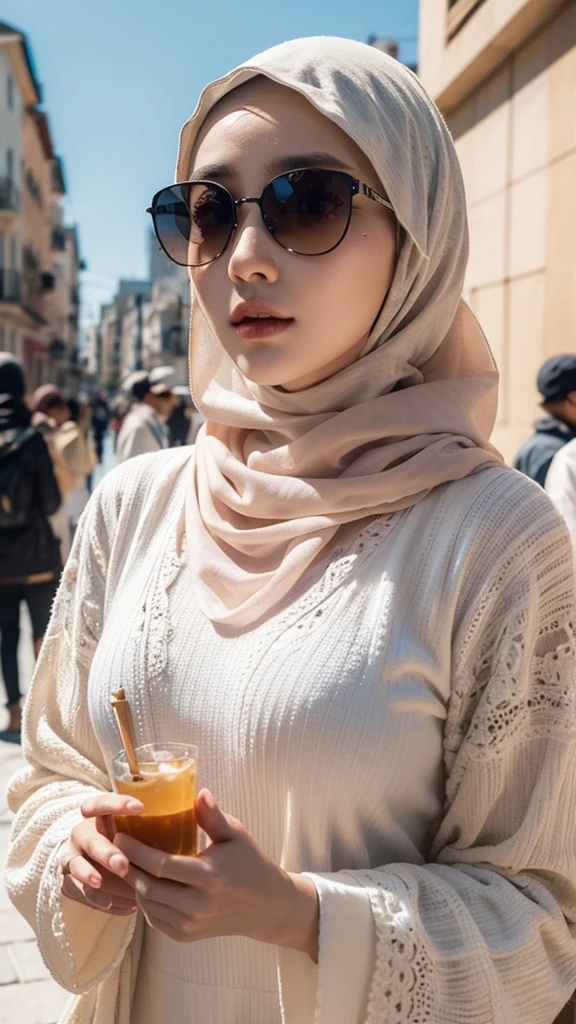 (masterpiece:1.4,), (intricate details), unity 8k wallpaper, detailed, 1girl, hijab, sunglasses, selfie, upper body
