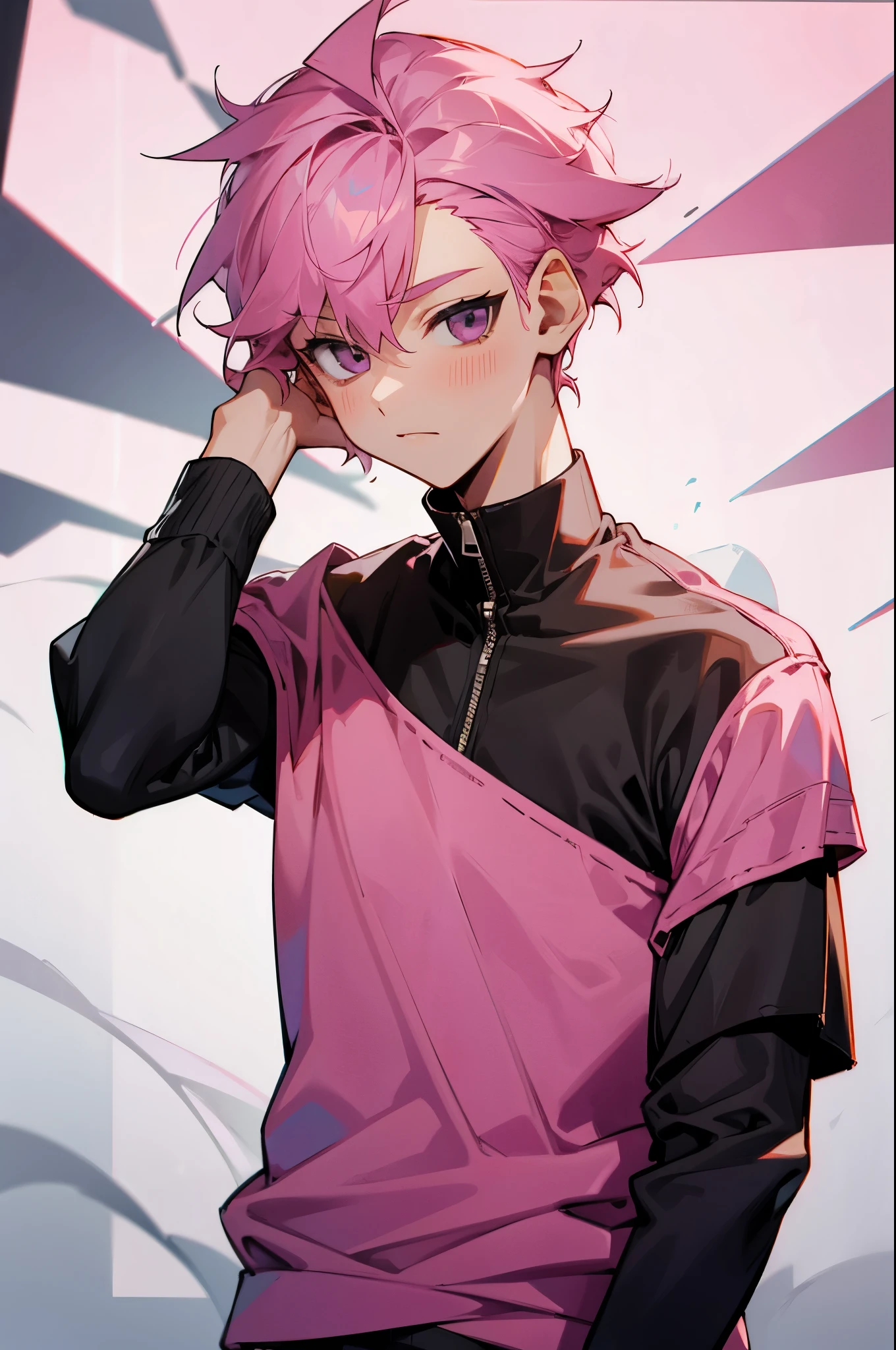 16k,Boy,Pink hair，Casual wear
