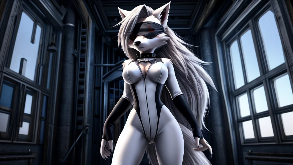 master part, best qualityer, in a dungeon, in an old bed, detailed backgrounds, antrum,Deathwolf nu deitado na cama, white fur, big pink , Big , SOM, Hip expansion, crouched view, drool, ssmile, blush, perfect red eyes, (by darkgem, by chunie, by thebigslick, by honovy), Negative prompt: EasyNegative, boring_e621_fluffly_v4, bad-hands-5, deformityv6, mascle, muscled body, strong bodie, puffed chest, using harness, black latex clothing