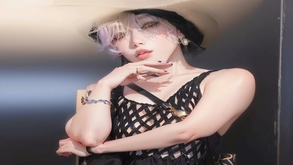Mujer araffada con un vestido negro y un sombrero negro., sun yunjoo, kim taejin, heonhwa choe, seson yoon, cai xukun, kim doyoung, marimacho de pelo corto platino, hong junio hyung, parque ji min, Jaeyeon Nam, retrato de una mujer como reol, hyung tae, con pelo corto, jia, jimin, park jimin, jimin de BTS, koreaboy