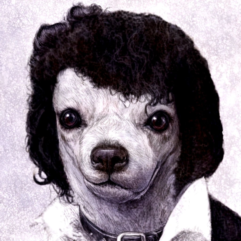 arafed dog with a black collar and a white shirt, morphing dog head, anthropomorphic dog, hideous appearance, alice cooper as a goat, god had dog chihuahua's head, petscop, dog head, he has no nose, cat dog hybrid, he has an elongated head shape, omg, human-animal hybrid, cursed images