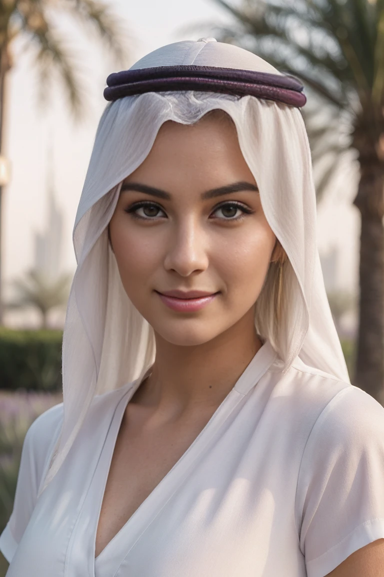 Portrait glamour mi-long, Nikon D850, F1.6 lentilles, 200mm, digital SLR, 22 megapixels, (((Park scene in Dubai))), photo d'une superbe fille portugaise de 20 ans, (sourire:1.4), (wearing a multi-colored stand-up collar blouse with lavender straight-leg pants:1.6), ((seductive pose)), fille chaude, (((gros seins naturels))), (((cheveux bruns en queue de cheval))), (petite fille), symmetrical face, photorealistic, la photographie, (bright natural lighting), Magnifique, deep neckline, (chef-d'artwork), best quality, high resolution, extremely detailed, Cinematic lighting, (((very narrow waist))), couleurs riches, hyper realistic, realistic texture, ((bijoux)), (((Elle a de belles mains et porte des bagues))), (Bracelet), (collier), (anklet), (nail polish) (des boucles d'oreilles), Fuji Superia 200, 8k