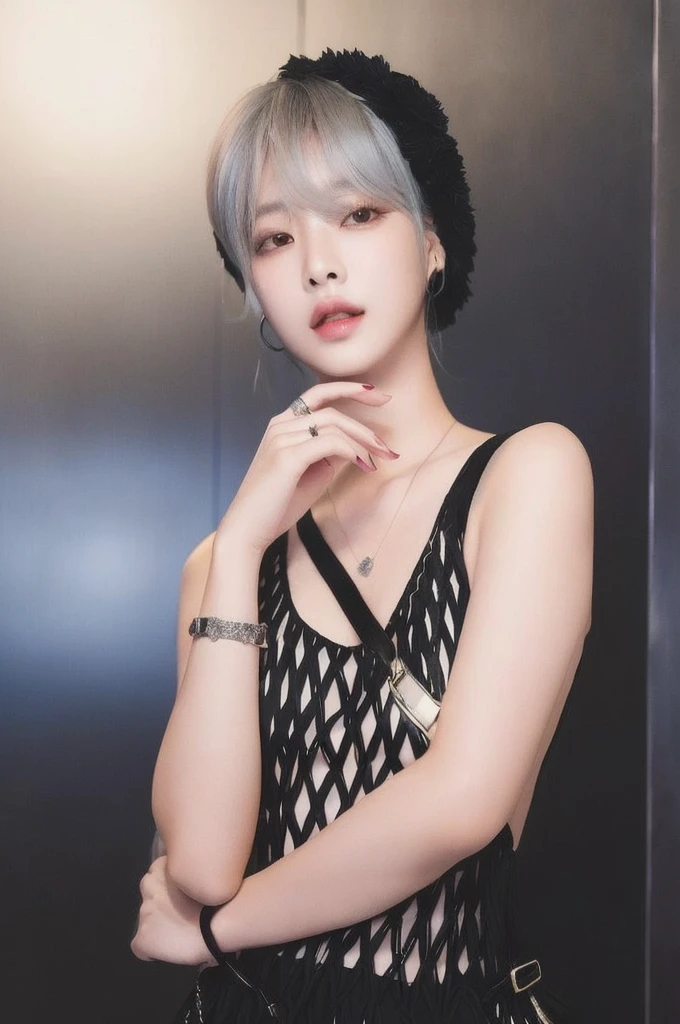 Mujer araffada con un vestido negro y un sombrero negro., sun yunjoo, kim taejin, heonhwa choe, seson yoon, cai xukun, kim doyoung, marimacho de pelo corto platino, hong junio hyung, parque ji min, Jaeyeon Nam, retrato de una mujer como reol, hyung tae, con pelo corto, jia, jimin, park jimin, jimin de BTS, koreaboy