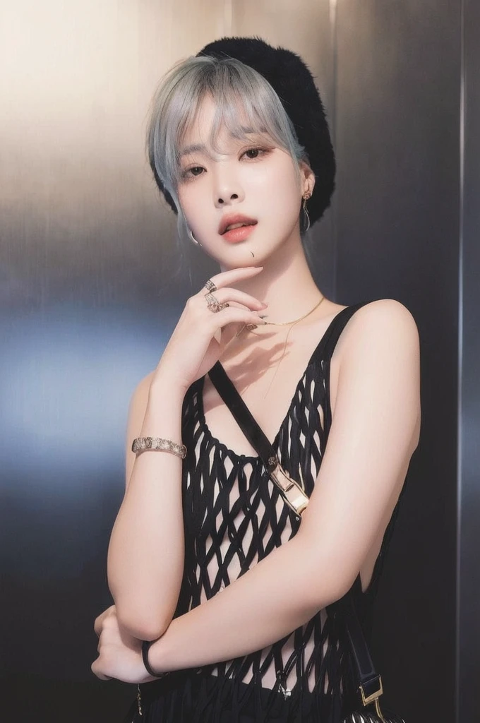 Mujer araffada con un vestido ????? y un sombrero negro., sun yunjoo, kim taejin, heonhwa choe, seson yoon, cai xukun, kim doyoung, marimacho de pelo corto platino, hong junio hyung, parque ji min, Jaeyeon Nam, retrato de una mujer como reol, hyung tae, con pelo corto, jia, jimin, park jimin, jimin de BTS, koreaboy