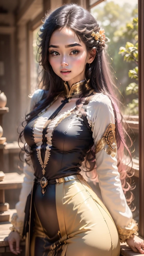 Young Indian girl, 16 years old, top, soft lighting, intricate facial details, flawless complexion, hyper-realistic, filmed on an Indian road, posing sexy, lace lingerine, tiny clothes, paipai dekami,  midget, Sexy Idol Girl、whole body、Good style、、、、Glowing fluorescent purple and gold tight mini Chinese dress、、colorful hair、、、、Light Up Cyber Room