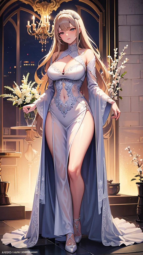 a beautiful lady, masterpiece, best quality, intricate lace, lace dress, serene expression, full body portrait, extremely detailed, Not bright colors, lace clothes, elegant, lady, night, Sexy Bathrobe