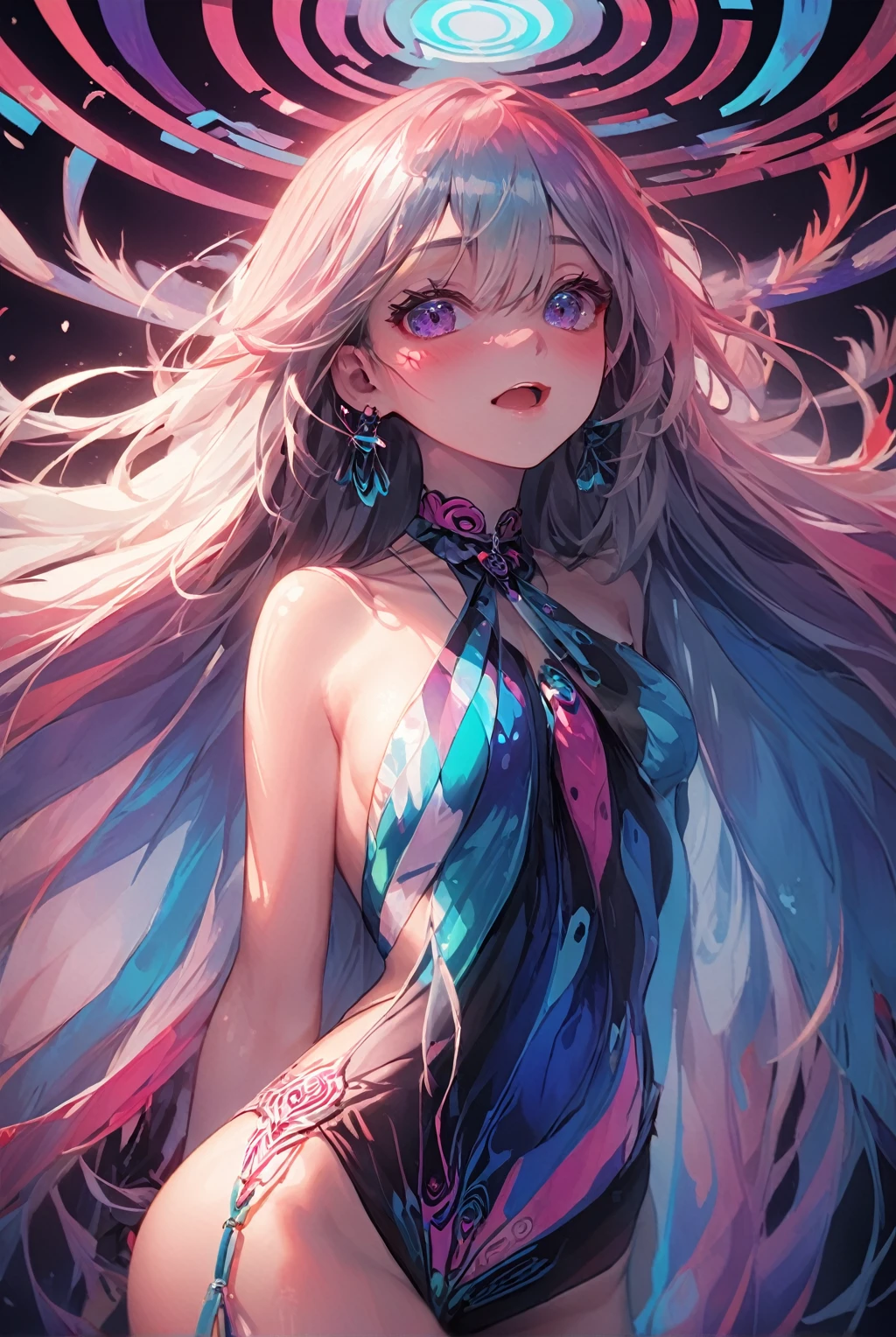 (Highest quality, 4K, 8k, High resolution, masterpiece:1.2), Super detailed, (Realistic, photoRealistic, photo-Realistic:1.37), expressive aesthetics, , , Psychedelic Art, R, Crisp details, abstract pattern, , , , , , Spiritual world, Psychedelic Background, フラクタRアート, Multicolored neon lights, A unique and trippy perspective, landscape, Hallucinations, a mind-changing experience, Motion Blur, Fluid movement, , Realistic fur rendering, Rich and vibrant color palette, , Mysterious glow, high contrast lighting, , , One girl, alone, , , , , , , gleaming skin, , , , , , , red cheek, , , , , , , , , ,Lens flare, , orgasm, yasina, paizuri, ahegao