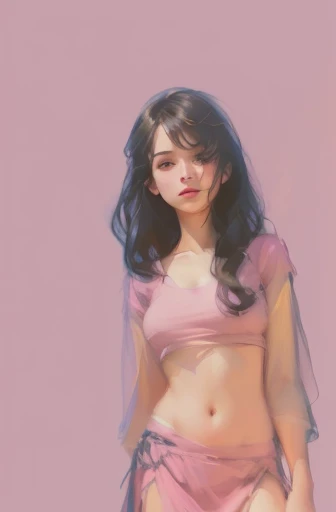 arafed woman in a pink top and a pink skirt, half body portrait, halfbody portrait, soft digital painting, speedpaint, colored sketch, digital sketch, smooth. digital painting, girl sketch, blurry and dreamy illustration, quick sketch, drawn with photoshop, pink girl, feminine portrait, digital drawing, soft portrait, digital paining, blurred and dreamy illustration