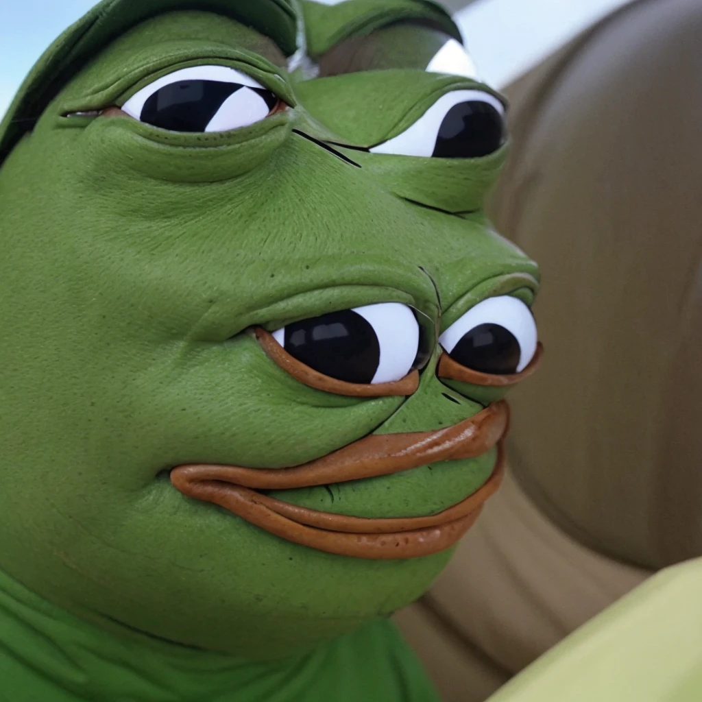 Pepe the frog in a10 aircraft , shooting , looking at viewer