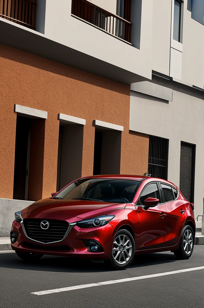 Un gato conduciendo un Mazda 3 de color rojo