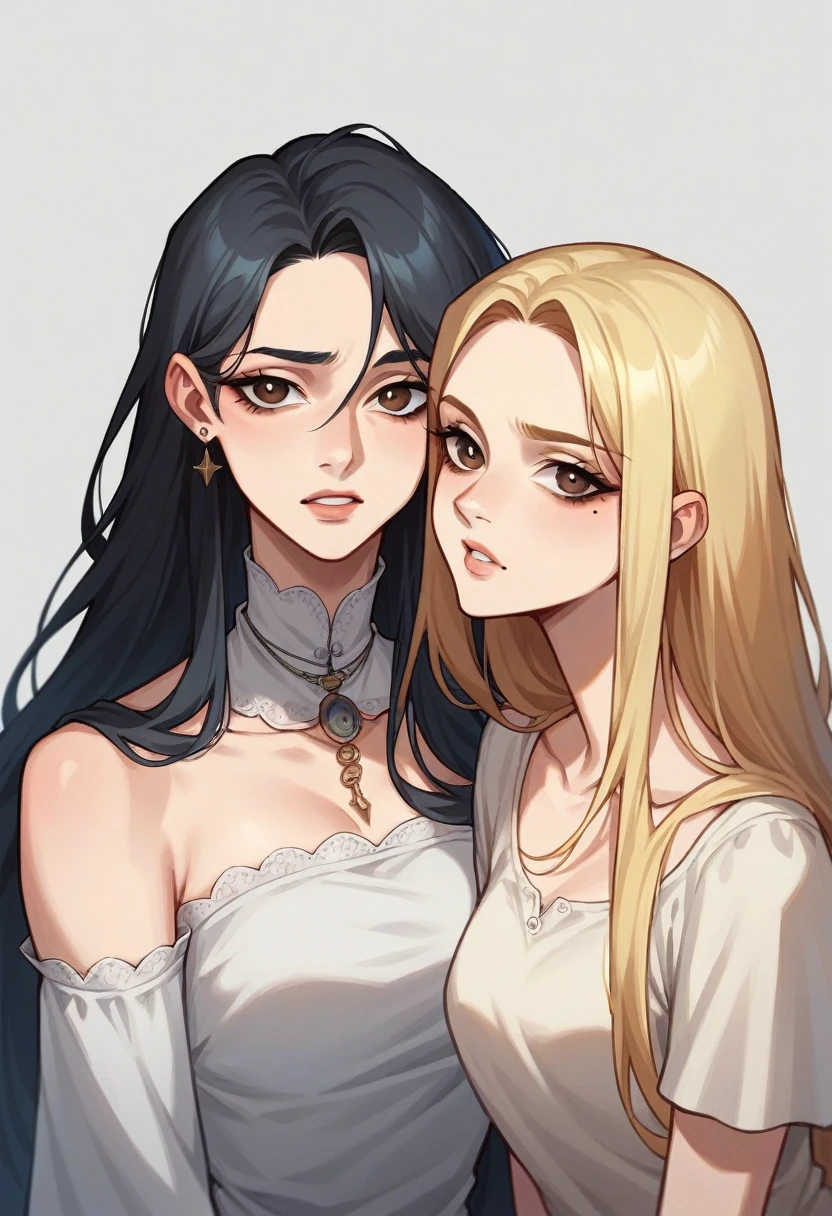 A very powerful wizard from Slytherin House, daughter of Gellert Grindelwald and Vinda Rosier....She has wavy black hair and a strand on the left side that is white and a strand on the right side that is blonde, brown eyes and a white complexion and she has a small mole on her lower lip right in the middle but it is not very noticeable.