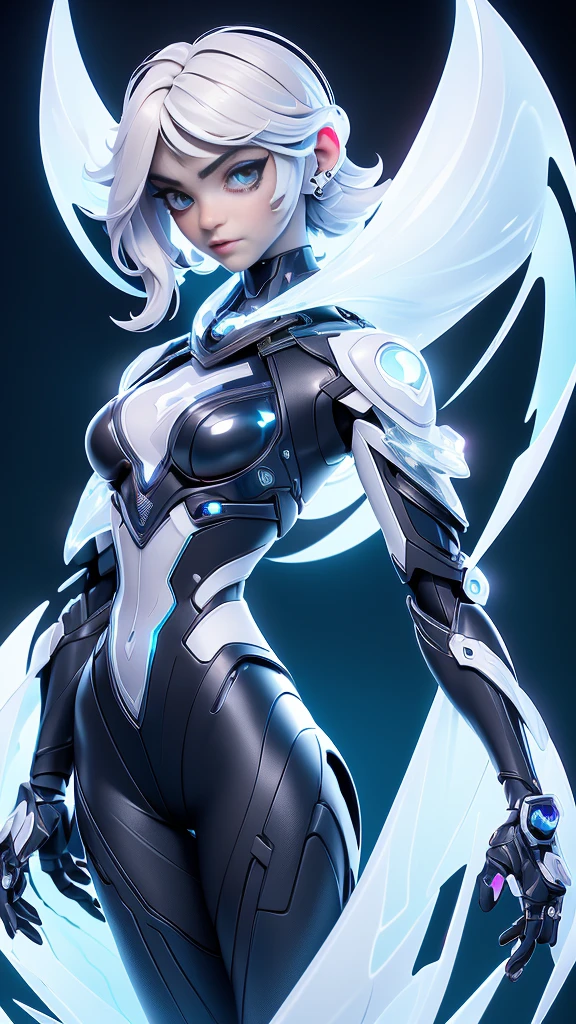 ((full body concept art, simple background)), ((Best Quality, best resolution, award-winning portrait, official art)), ((perfect Masterpiece)). Young beautiful girl, (La mejor calidad,A high resolution,Ultra - detallado,actual),Ariana Grande japonesa androide cyborg ,(detailed: 1.4), (Absurd), mature woman, beautiful face, perfect body, bare thighs, long legs, cyberpunk post apocalyptic colors. She has (short white hair), wears a (Harajuku-inspired cyberpunk tech-wear bottom:1.2) , jacket, ((the most beautiful and sexy aesthetic)), sexy, cleavage showing, hot, sexy, seductive posture, mecha arm, tech suit,black jeans that fit her body and a skin tight black T-shirt, Hightech scarf, cloak, stylish, glowing trims,digital art, black robot joints, very stylish,
A black metal future technological gateway on the top of a mountain peak, robotic parts, hermoso estudio con luz suave, Detalles vibrantes, Ciberpunk de lujo, (Android body made of white and silver transparent glass and plastic..:1.4), , (Mecanismos internos del cuerpo de metal plateado+rosa), dynamic pose, Fluid organic components, Grabado detallado, lace designs, (Circuitos dorados brillantes:1.4),(Detalles de la cara: 1.5, ojos azules brillantes, hermoso rostro, ojos bonitos, Contorno del iris, labios delgados: 1.5, Thin, sharp pale eyebrows, Long, dark eyelashes, double tabs), (pose vaquero ), (realista) ,Arte detallado de alta calidad 8K, Fanart Mejor ArtStation, fantasy art style ,(cuerpo de vidrio transparente:1.4),(perfect anatomy) ,High Definition , manos perfectas: 1.5,( cara detallada:1.4), (no mutaciones),( fondo parque industrial piedras grandes :1.4),
(Fondo A black metal future technological gateway on the top of a mountain peak)
