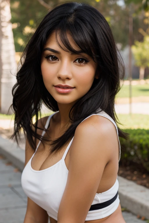 Generate me a Latina woman with black hair and brown eyes