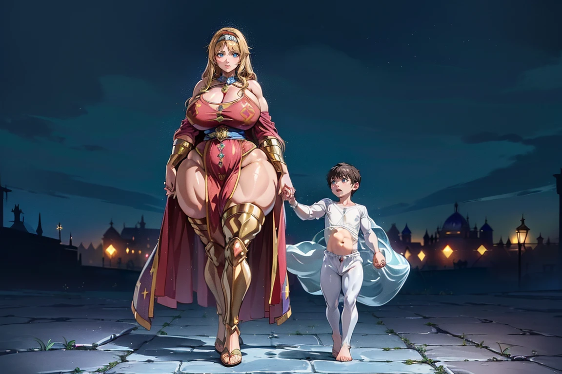 (Private 4K)、(High resolution:1.2)、(High freshness:1.2)、(Whole Body Ezbian:1.2)、(Medieval European town:1.6)、(Super-sized mother and cute little son holding hands:1.8)、((Woman with exaggerated big physique))、(Huge muscles:1.4)、,((very dark skinned woman:1.2))、