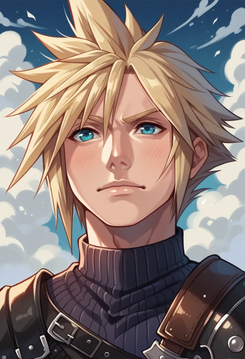 a close up of a person with a sword in a city, cloud strife, portrait of cloud strife, from final fantasy vii, final fantasy 7, from ff7, ff 7, cloud, from final fantasy, final fantasy face, final fantasy character, final fantasy, final-fantasy, final - fantasy, square enix, final fantsy, closeup portrait shot