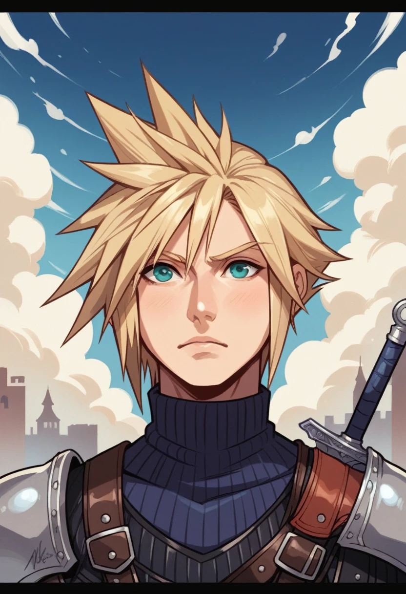 a close up of a person with a sword in a city, cloud strife, portrait of cloud strife, from final fantasy vii, final fantasy 7, from ff7, ff 7, cloud, from final fantasy, final fantasy face, final fantasy character, final fantasy, final-fantasy, final - fantasy, square enix, final fantsy, closeup portrait shot