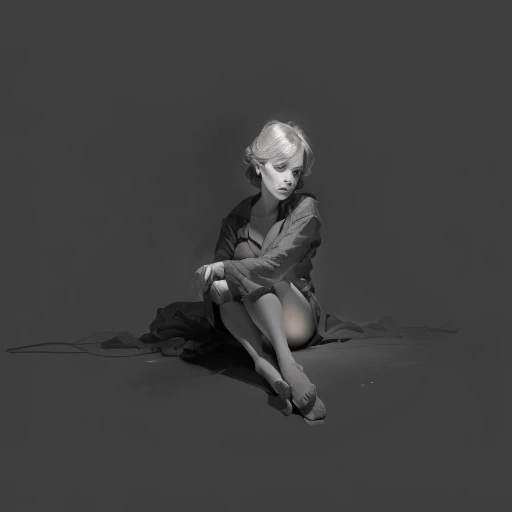 arafed image of a woman sitting on the ground with her legs crossed, digital sketch, light study, an expressive digital painting, smooth. digital painting, pose study, inspired by Willem Drost, art study of a body, master study, mostly greyscale, digital matt painting, speedpaint, speedpainting, a digital painting, shading study