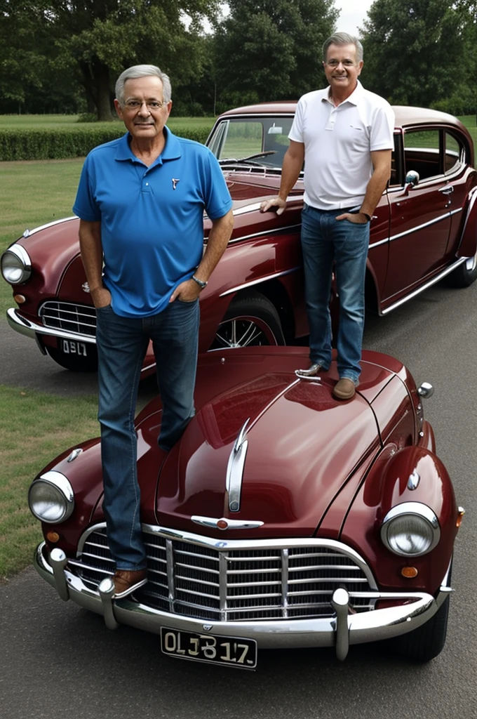 Classic car dad and son 