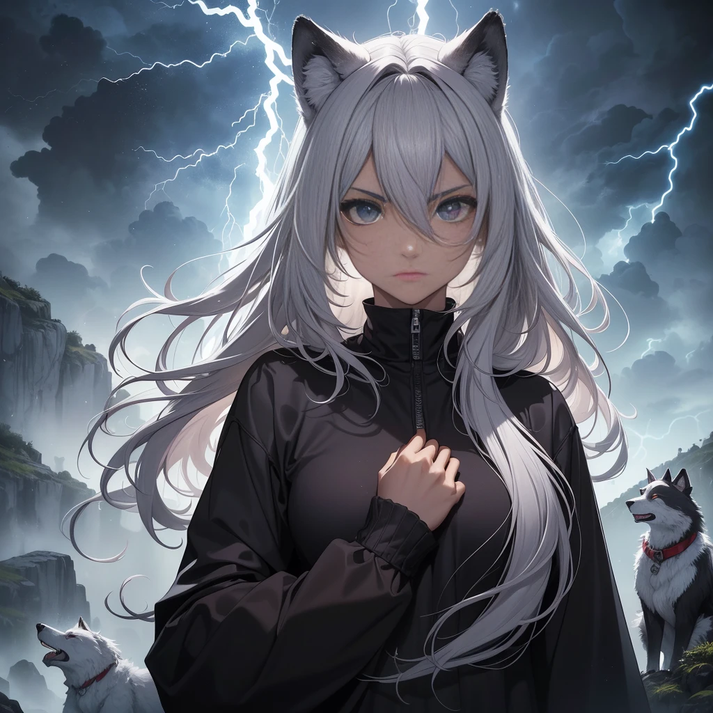 1 jovem homem de 27 anos,Sozinho,cabelo grisalho,olhos azuis,(( roupa preto)), orelhas de lobo,(((cauda de lobo))), serious face, Obra de arte, High definition, 4k,((thunder and lightning close in the night)),rosto detalhado,((atacando com adaga com formato de preza de lobo))
Hair is gray It's in the water It's in the ocean It's in the sea It's in the middle of the ocean (de baixo dagua)
Lightning is coming out of their hands