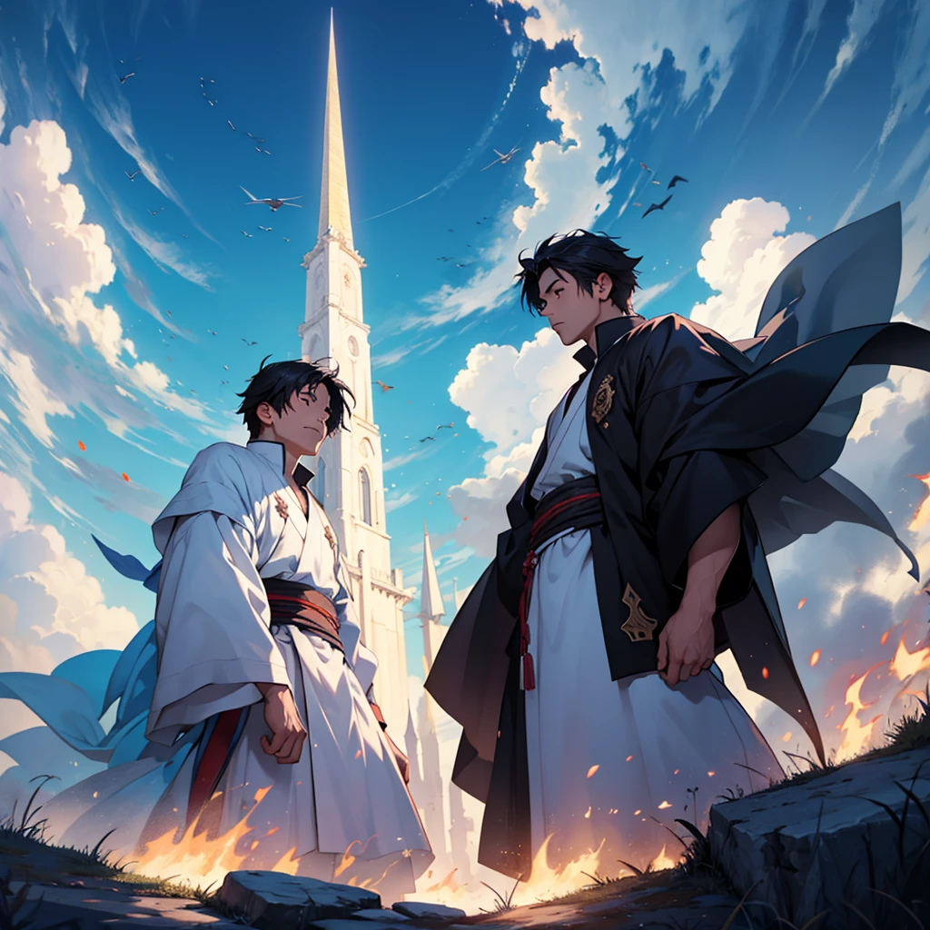looking at the sky seeing the souls of his brothers rising to the sky