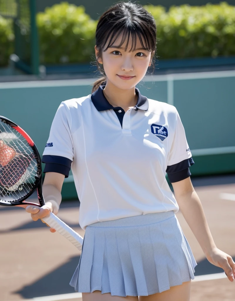 nswf,(wearing ,tennis uniform:1.3),{erect nipples:1.4},Top quality, 1 beautiful Japanese woman, teen,high school student,(18 years old),medium hair, (Black hair:1.2), Ultra-realistic capture, Highly detailed, High resolution 16k close-up of human skin. Skin texture must be natural, With such detail that pores can be finely identified. Skin should look healthy, In a uniform tone. Use natural light and color,