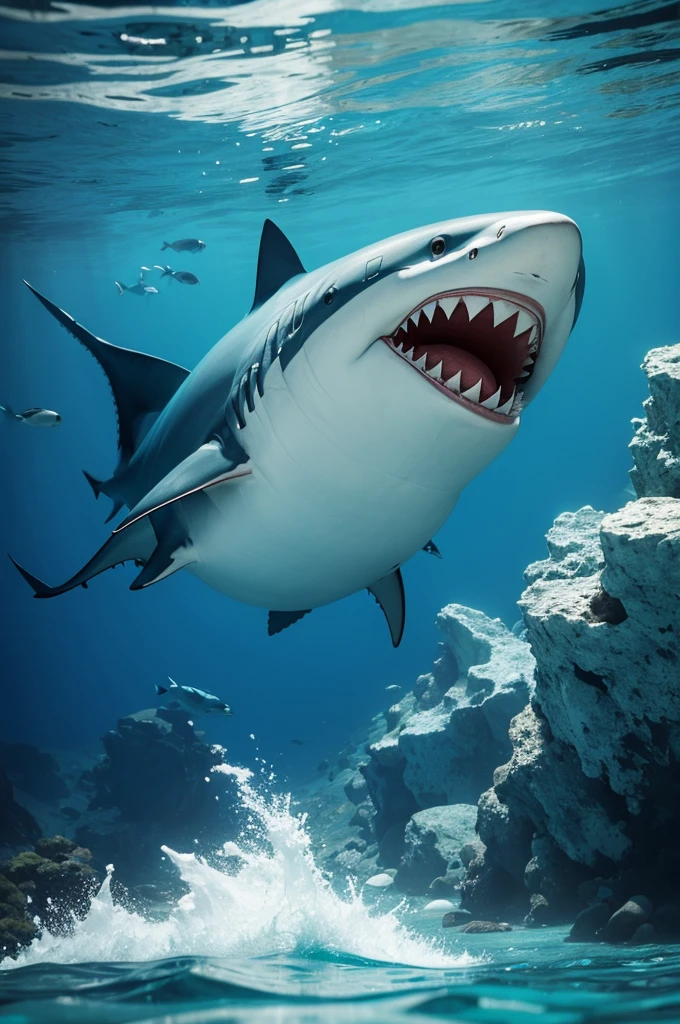 a shark with shallow water at the bottom