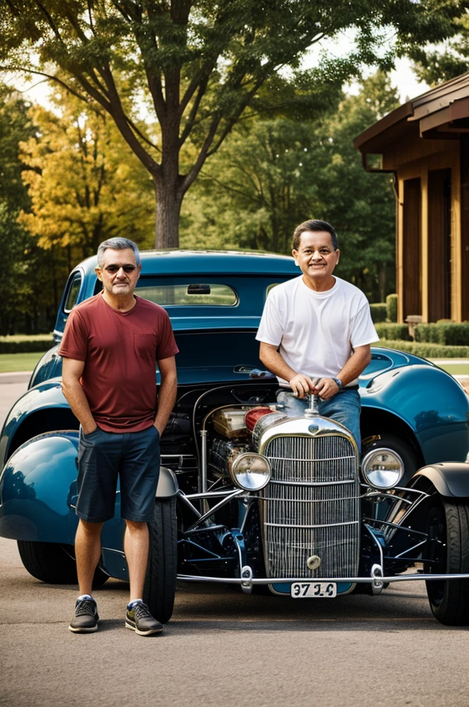 Dad and kid on a Hot Rod Father&#39;s Day

