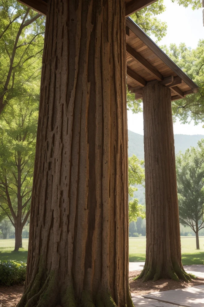 Rustic outdoor column with tree trunk
