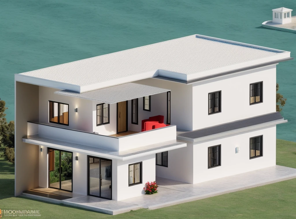 The house, The town house is made from white walls, beautyful light, beautyfulday, sunny, Many red bougainvilleas along the road:1.3, lovely youthful feeling :1.2, sunlight at 12 noon, Very beautiful shadows