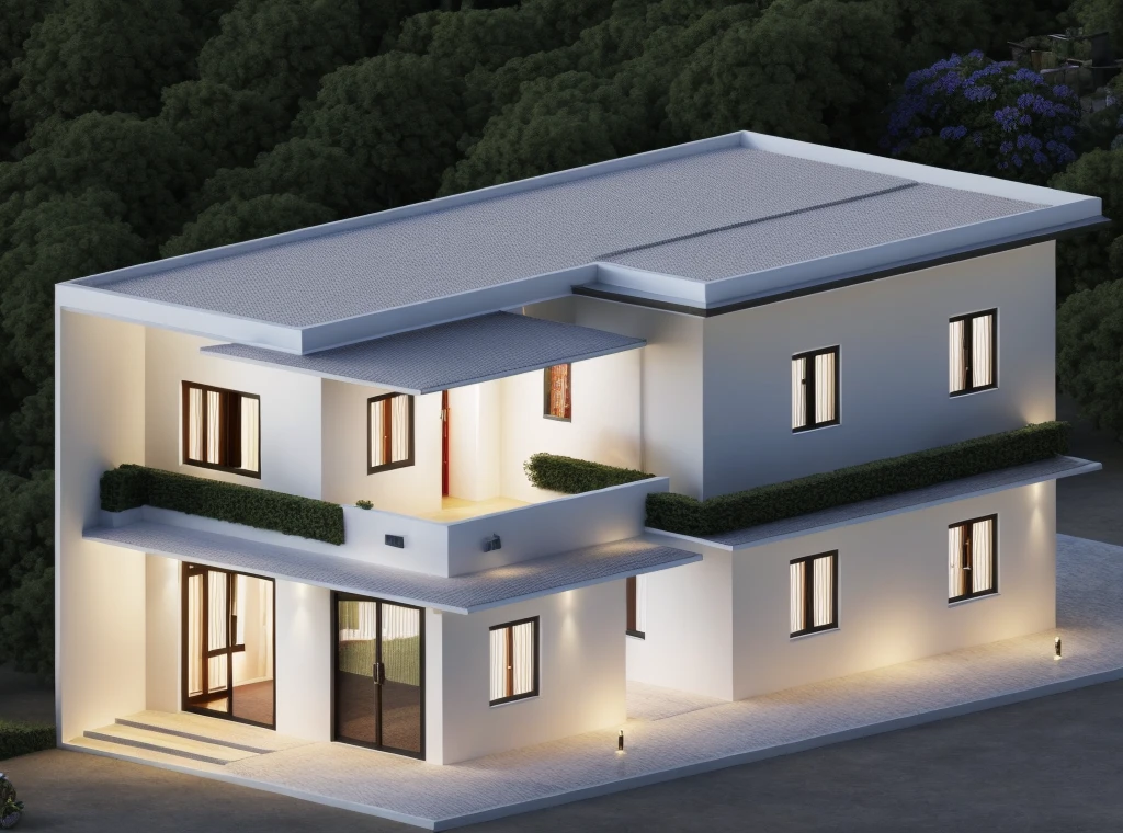 The house, The town house is made from white walls, beautyful light, beautyfulday, sunny, Many red bougainvilleas along the road:1.3, lovely youthful feeling :1.2, sunlight at 12 noon, Very beautiful shadows