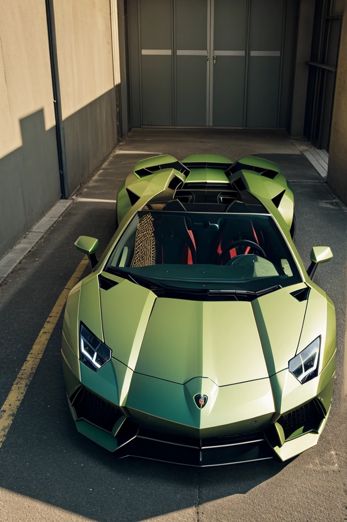 Green Lamborghini aventador with golden wheels