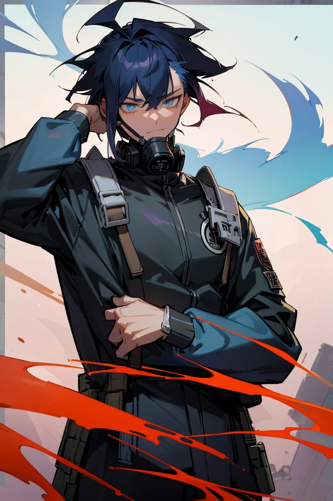 Party mask in hand,Anime boy with blue hair and black jacket looking at camera, Badass anime 8 K, anime moe art style, style of anime4 K, Anime boy, young anime man, handsome guy in demon killer art, Tall anime guy with blue eyes, Anime art wallpaper 4 K, Anime art wallpaper 4k, Anime art wallpaper 8 K, Anime wallpaper 4K, Anime wallpaper 4k for a boy, 20 years old, Dark clothing, mask in hand, Gradient hair, ahoge, Asymmetrical hair, bangs, Black hair, hair behind ear, side locks, hair splayed out, Hairline, Antenna hair, mask removed, Gradient eyes, devil pupils, Light smile, tachi-e, Cowboy shot, From the side Side, retinas, Textured skin, Anatomically correct, Anatomically correct,full bodyesbian