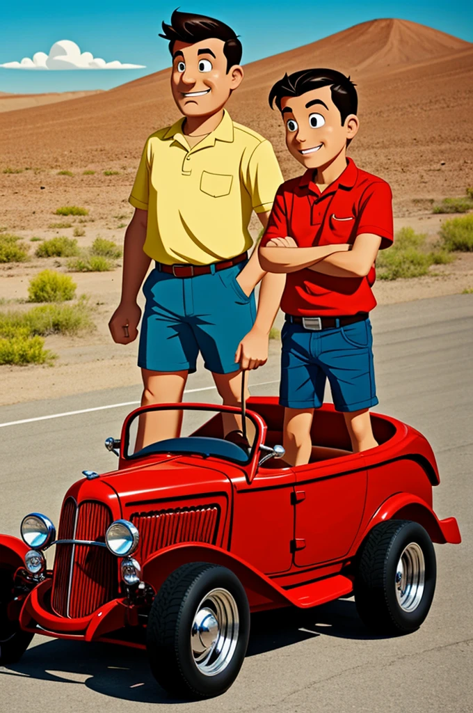 Dad and boy on a Hot Rod cartoon