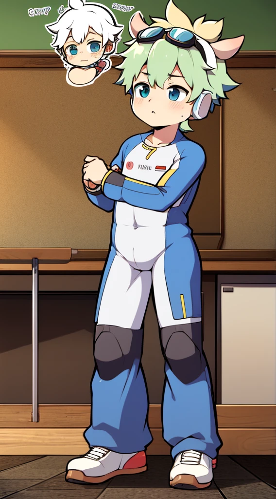2D Shonen Shota,One-piece mountaineering suit,Put the headphones on your head,permanent,goggles,trumpet,Cow ears,sports shoes,classroom