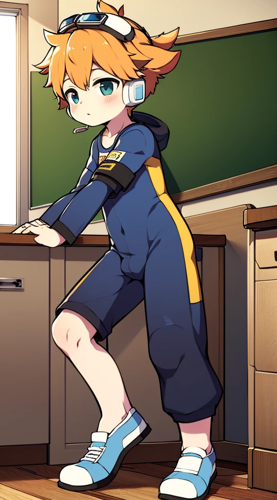 2D Shonen Shota,One-piece mountaineering suit,Put the headphones on your head,permanent,goggles,trumpet,Cow ears,sports shoes,classroom