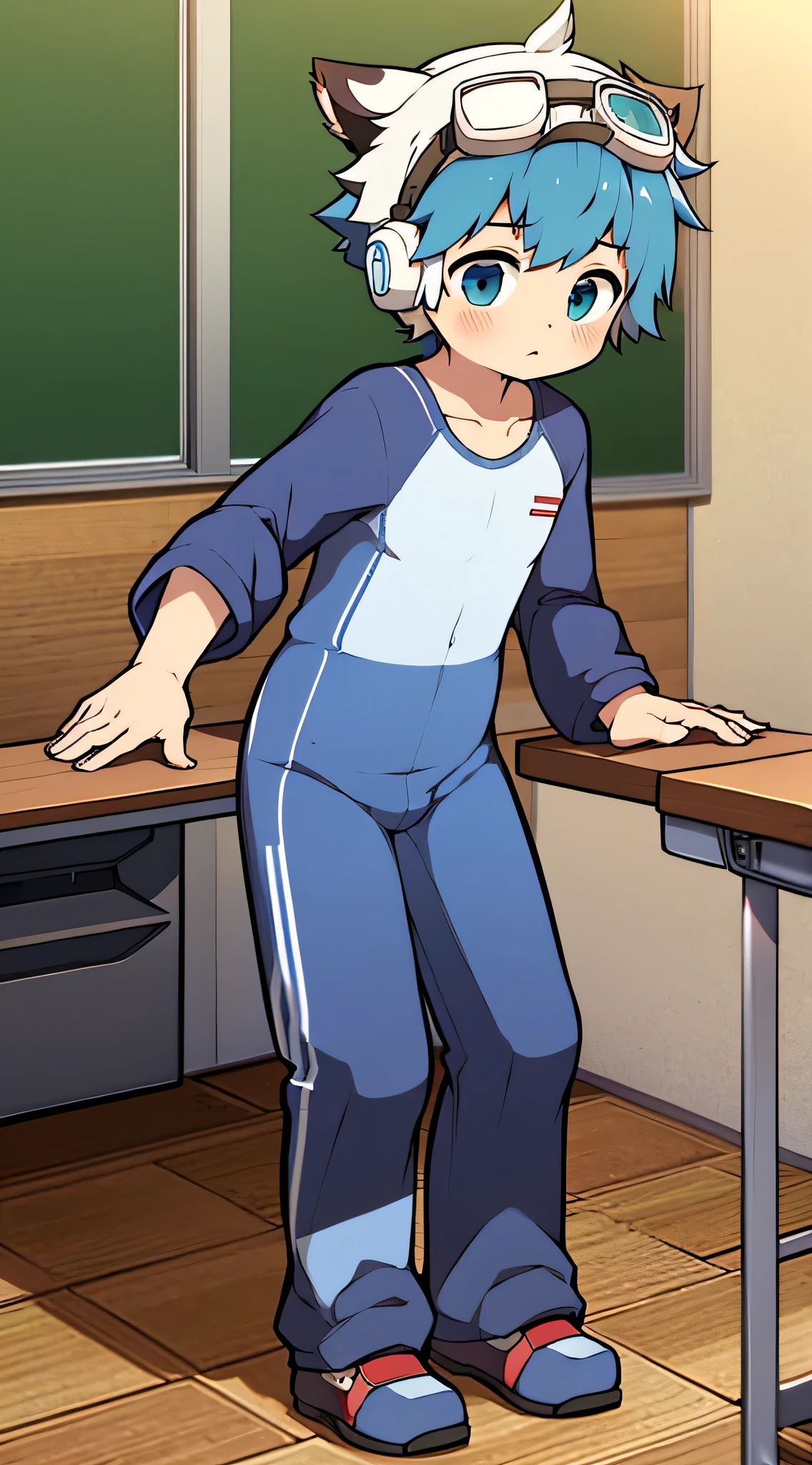 2D Shonen Shota,One-piece mountaineering suit,Put the headphones on your head,permanent,goggles,trumpet,Cow ears,sports shoes,classroom