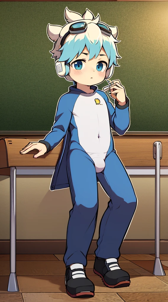 2D Shonen Shota,One-piece mountaineering suit,Put the headphones on your head,permanent,goggles,trumpet,Cow ears,sports shoes,classroom
