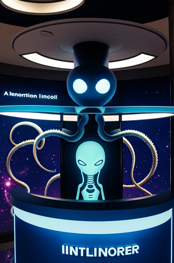 Aeropuerto Inter dimensional, the reception is manned by an alien with tentacles