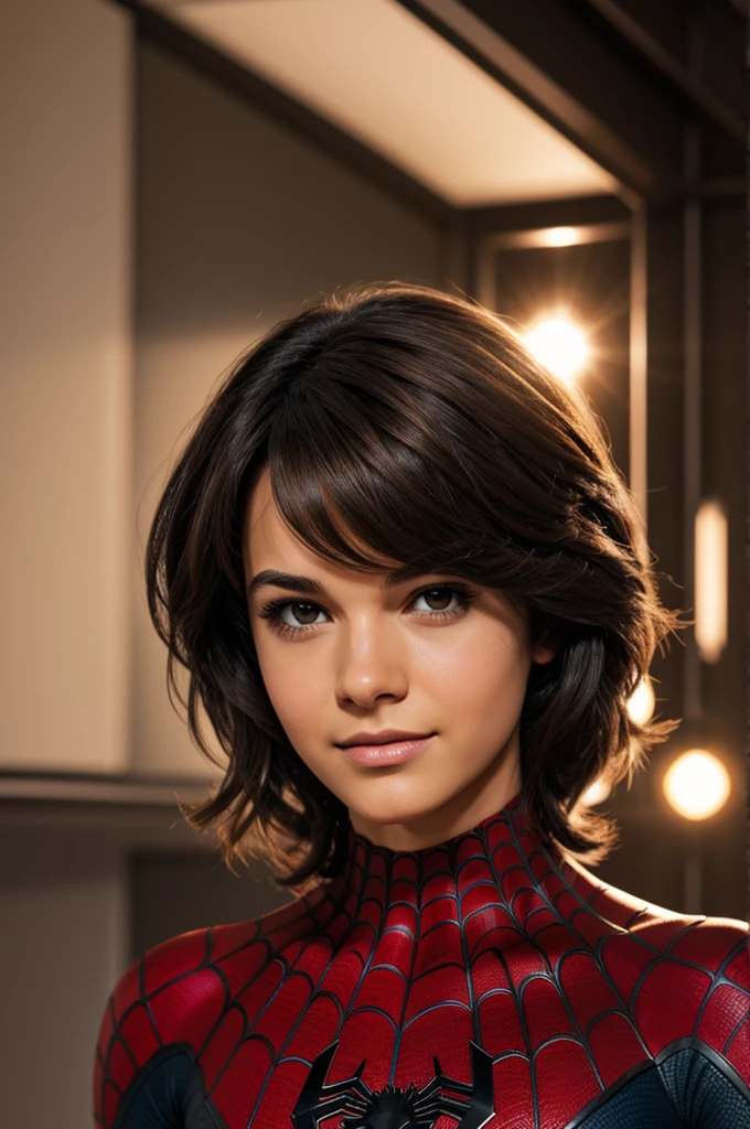 make a spiderman comic panel image, hombre, dark brown hair, Light brown eyes, estatura mediana, cabello corto, piel canela