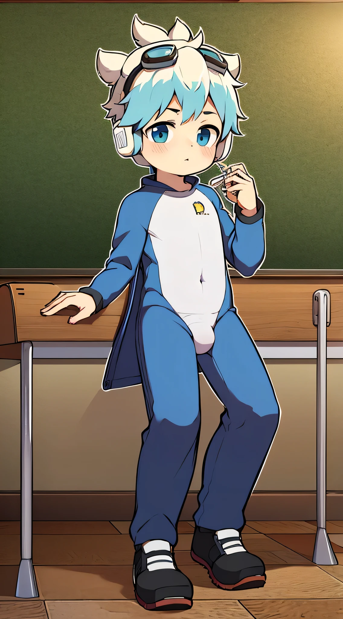 2D Shonen Shota,One-piece mountaineering suit,Put the headphones on your head,permanent,goggles,trumpet,Cow ears,sports shoes,classroom