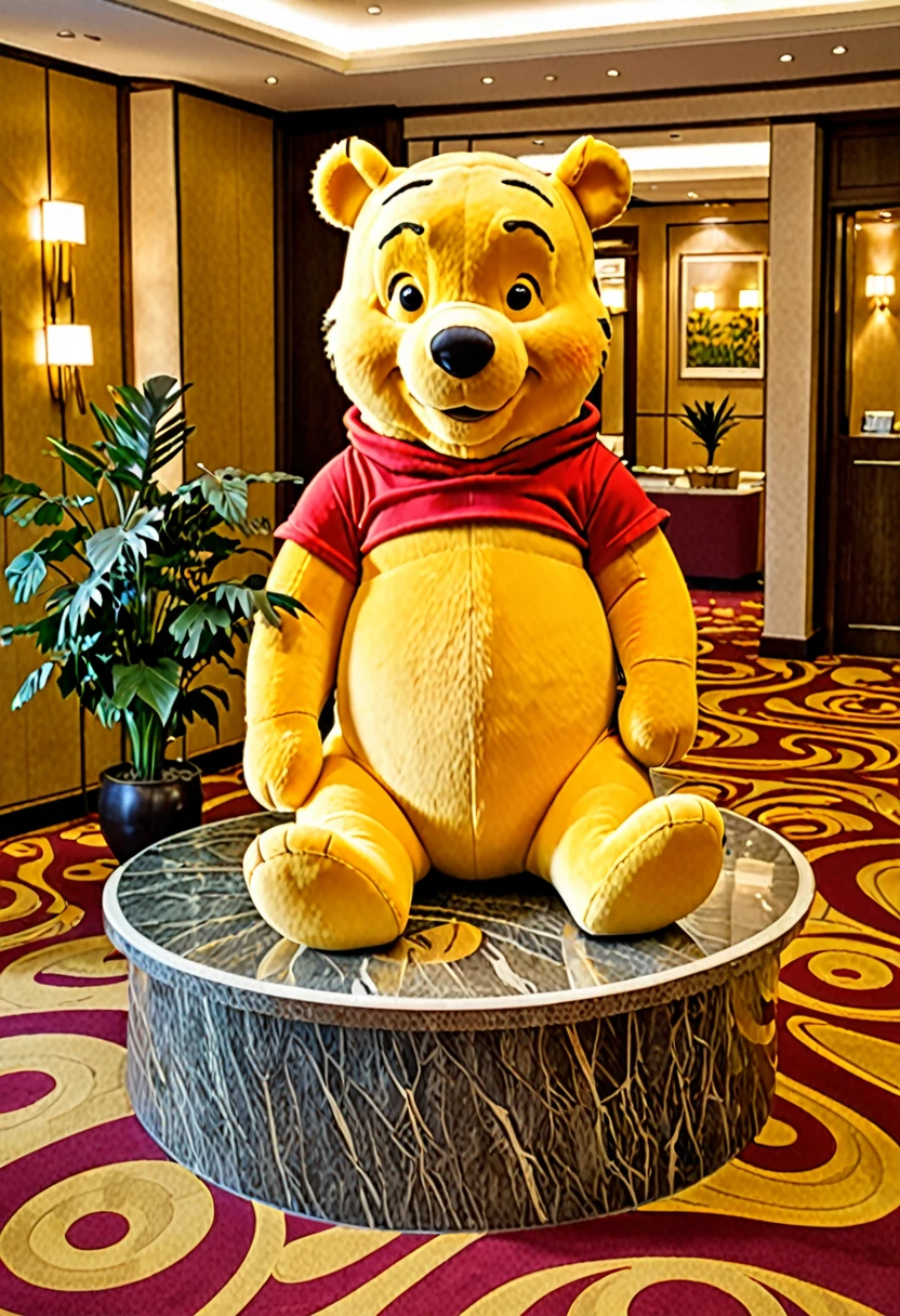 Winnie the Pooh's tiger figure sits at the hotel reception