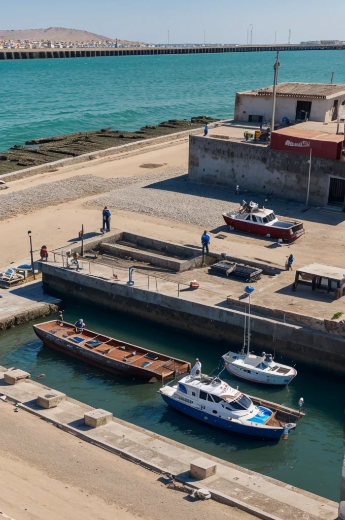 Hombre cobrandole impuestos a un indijena en un puerto junto al mar