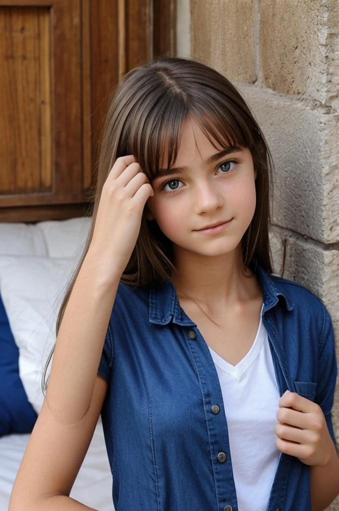 Fille de 14 ans chez elle se prenant en photo habille