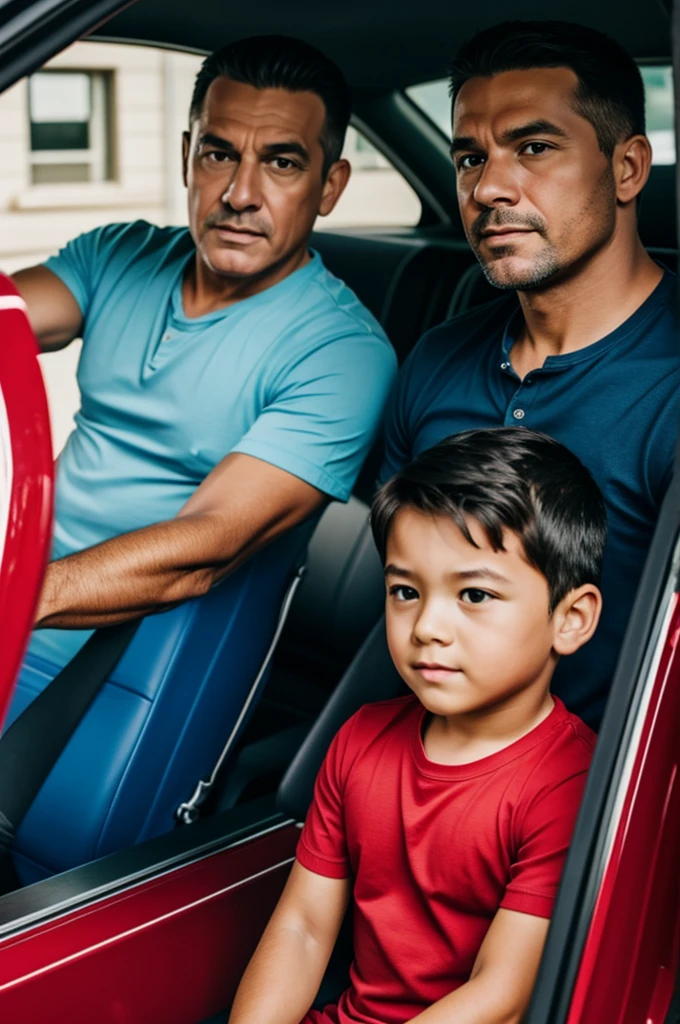 Dad and ??? each in a muscle car
