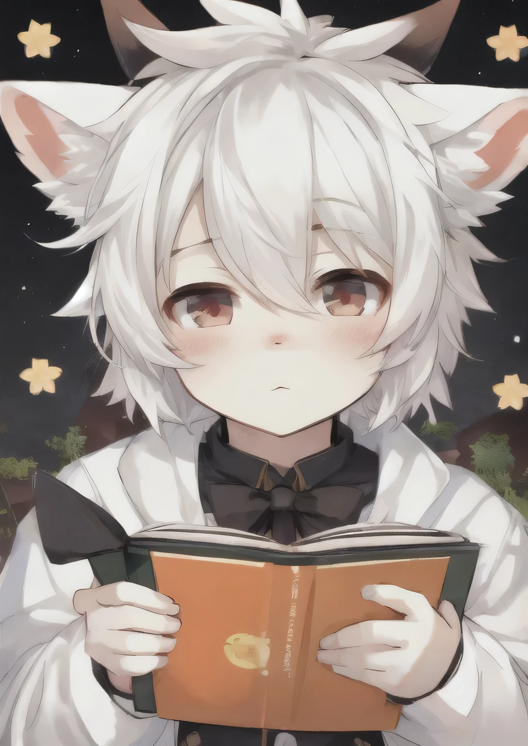 Animal ears shota with lush hair and cute white hair novel cover